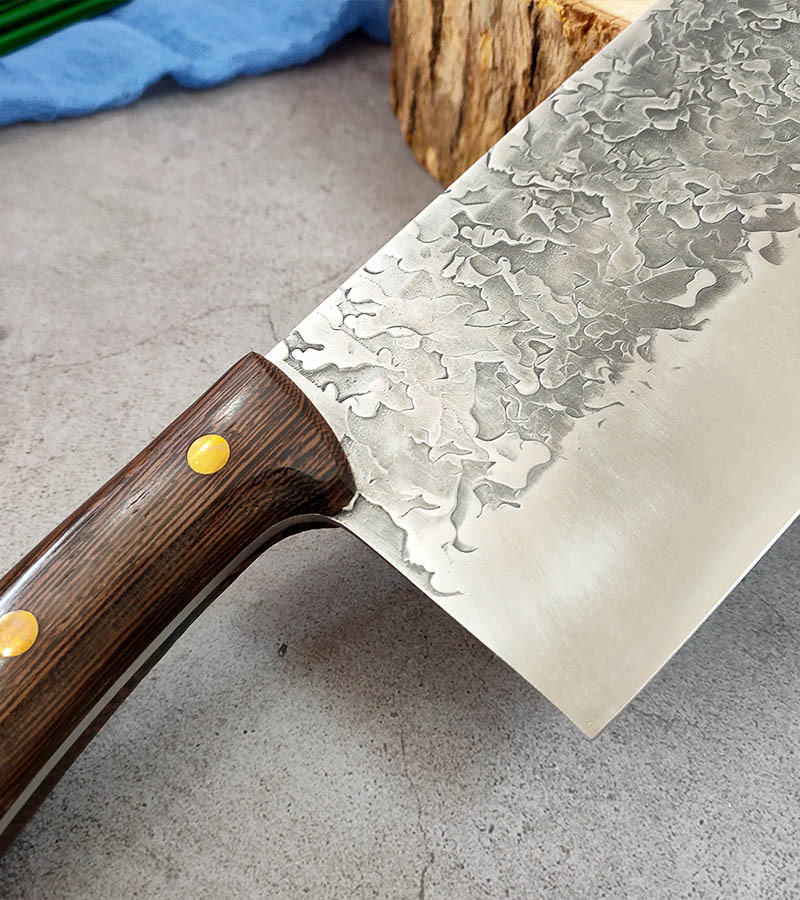 不锈钢木柄菜刀酒店家用斩切两用刀锻打锤纹切肉切片刀具厨房用品