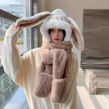 2023新款大耳朵兔子帽子手套围巾三件套加厚保暖一体围脖厂家批发