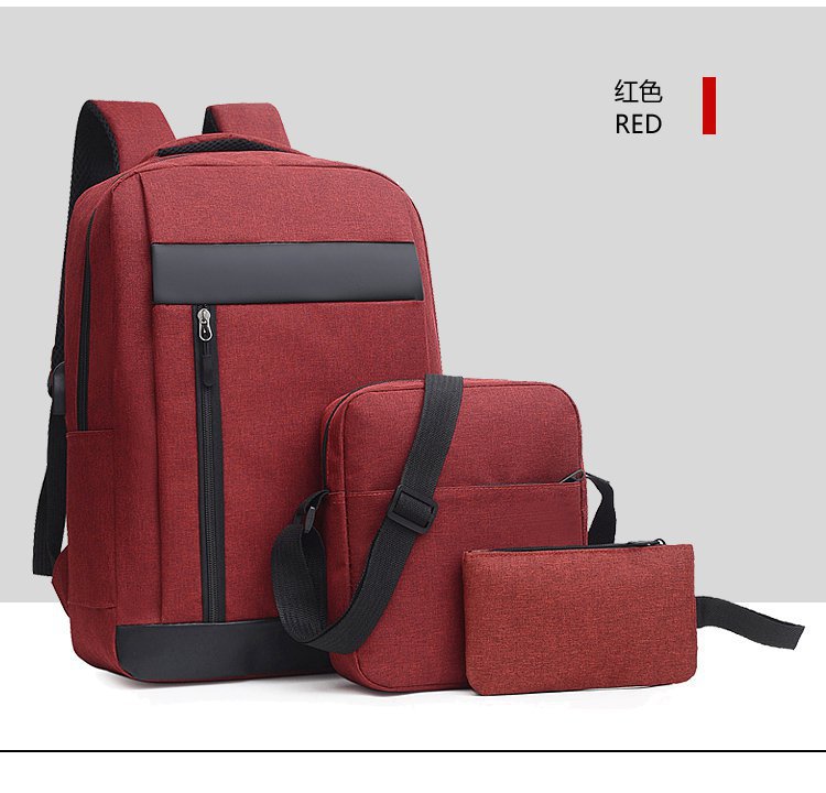 Customized Backpack Three-Piece Men's Backpack Korean Style Computer Simple Casual Travel Fashion Fashionable Student Schoolbag