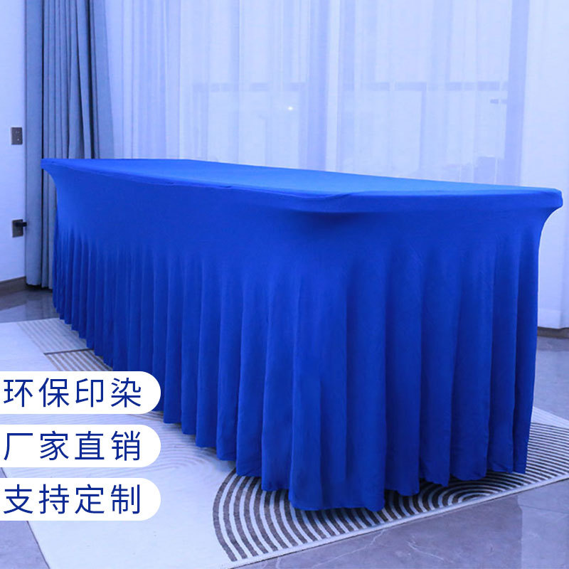 Solid Color Elastic Table Cover Hotel Table Skirt Conference Table Sign-in Table Skirt Exhibition Activity Desk Cover Rectangular Table Cover