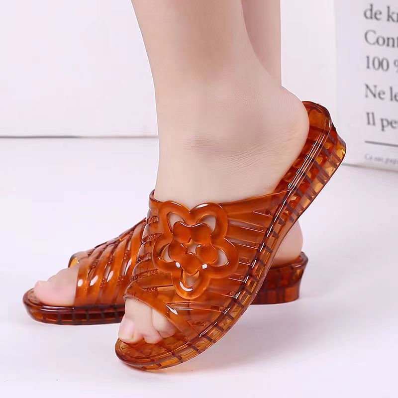 Crystal Plastic Transparent Mid Heel Women's Jelly Color Slippers Indoor and Outdoor Bathroom Slippers