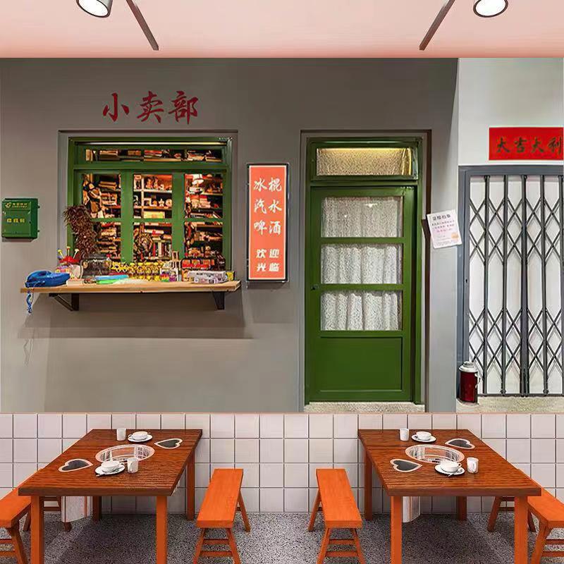 8090年代小卖部网红复古怀旧风壁纸直播间烧烤小吃零食店背景墙纸
