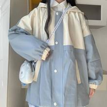 2023春秋季学院风加绒加厚工装外套韩版宽松连帽学生棒球服夹克女