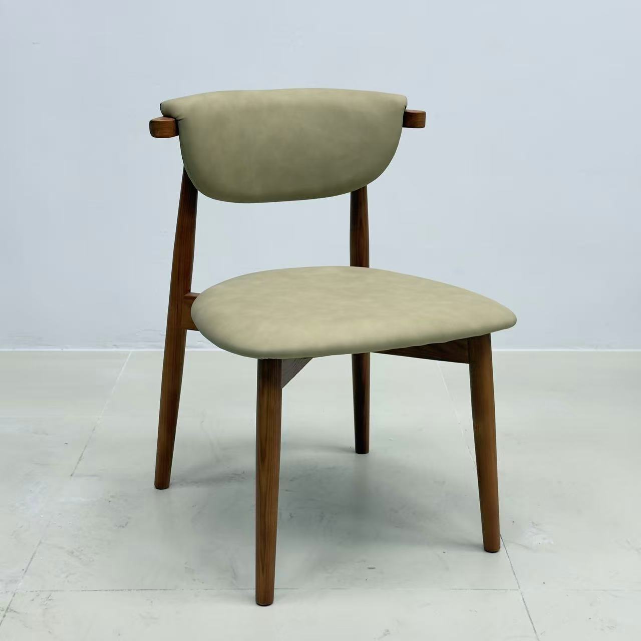 实木牛角椅 侘寂风民宿样板房餐椅 软包靠背实木椅子咖啡餐厅椅子