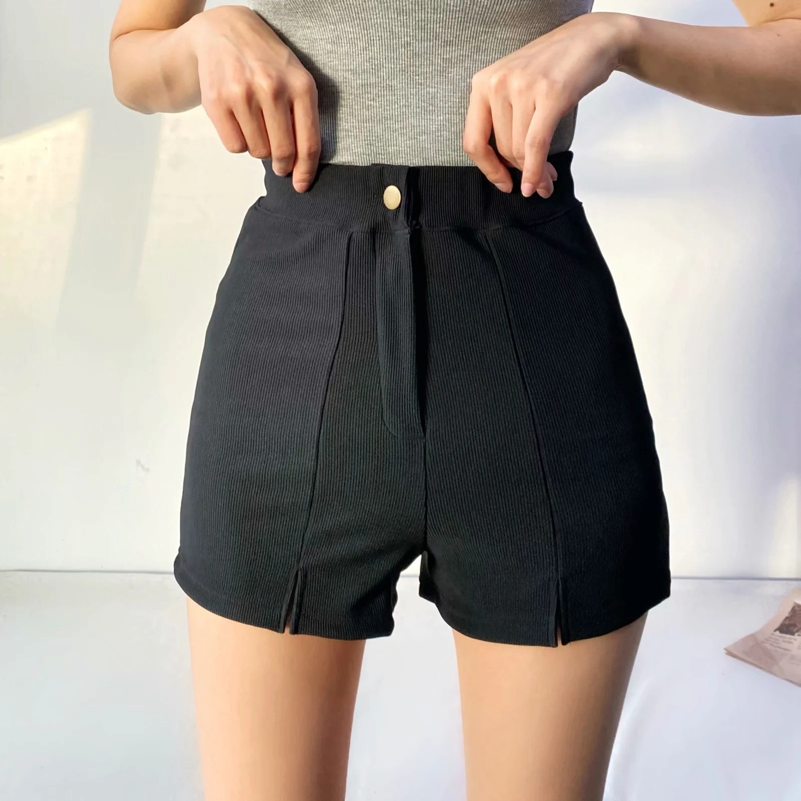 欧美开叉牛仔短裤