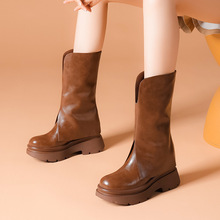 2022秋冬新款女个性裤筒靴厚底内增高10cm增高显瘦中筒靴英伦风靴