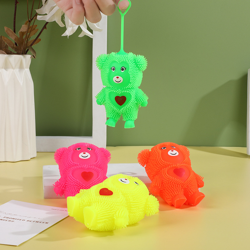 Wholesale Candy-Colored Bear Flash Hair Ball Children's Decompression Glowing Luminous Vent Elastic Ball Stall Toys Wholesale