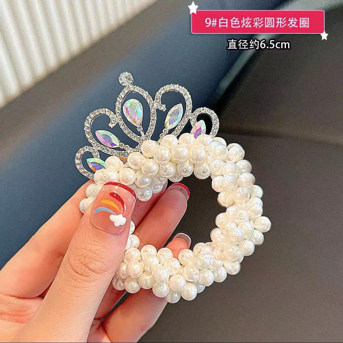 Yingmin Accessory Children's Crown Headdress Princess Hair Band Haircut Headband Girl Korean Style Pearl Tie Ponytail Headdress Flower Hair Accessories