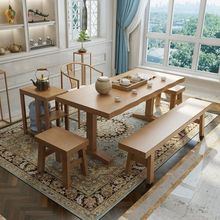 新中式实木茶桌椅组合简约现代桌禅意茶艺桌功夫茶台长方形款松木
