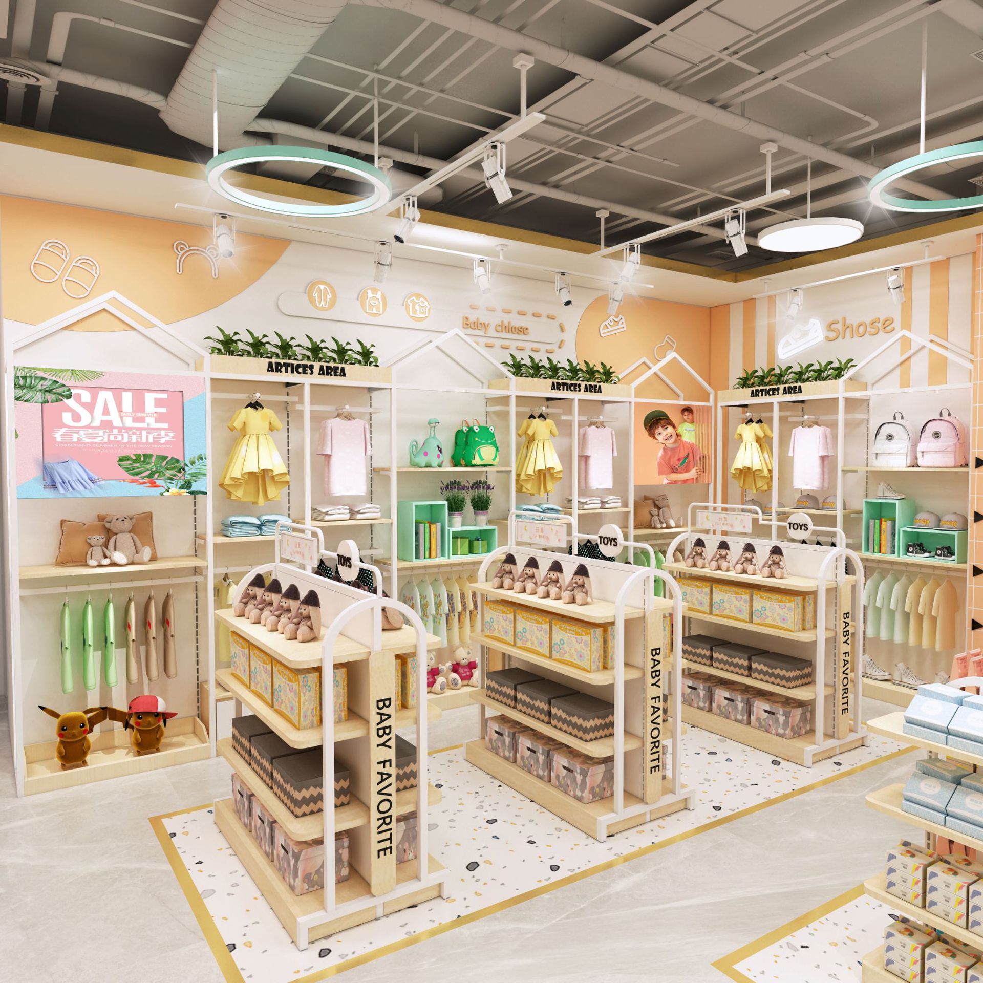 定制母婴店货架展示架孕婴奶粉钢木置物架儿童服装陈列组合展示架