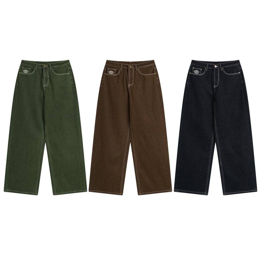 badblood牛仔裤韩国潮牌dancer辣妹休闲洗水宽松裤子女绿色棕色裤