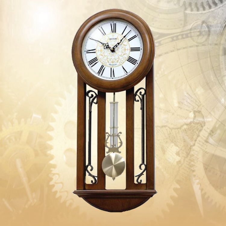 rhythm丽声钟表 带钟摆 客厅办公室石英时钟 音乐报时 带摆cmj547