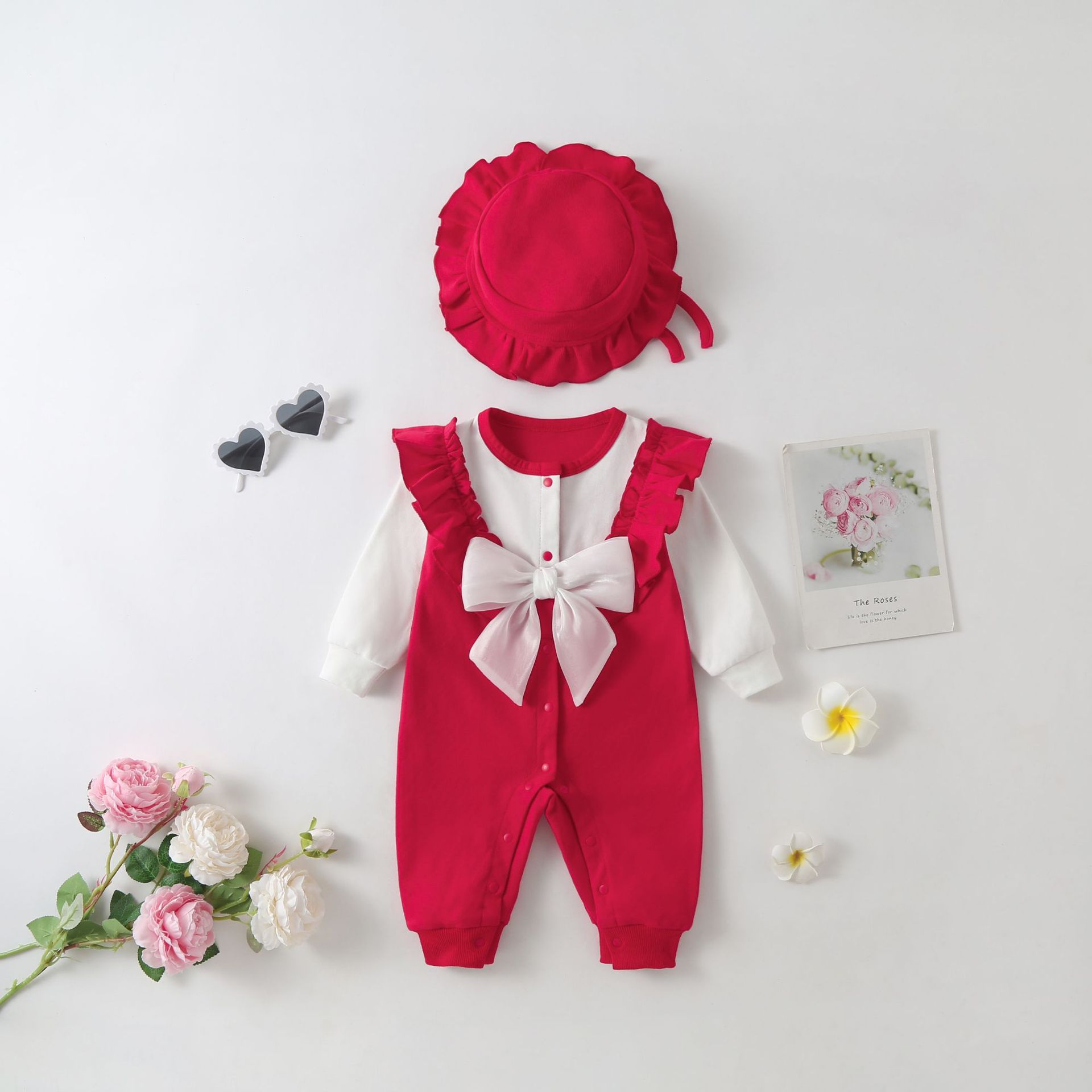 Festive Baby Autumn Clothing Clothes Newborn Baby Girl Jumpsuit First Month Old 100 Days Old Princess Going out Rompers Fleece-Lined Romper Baby Clothes