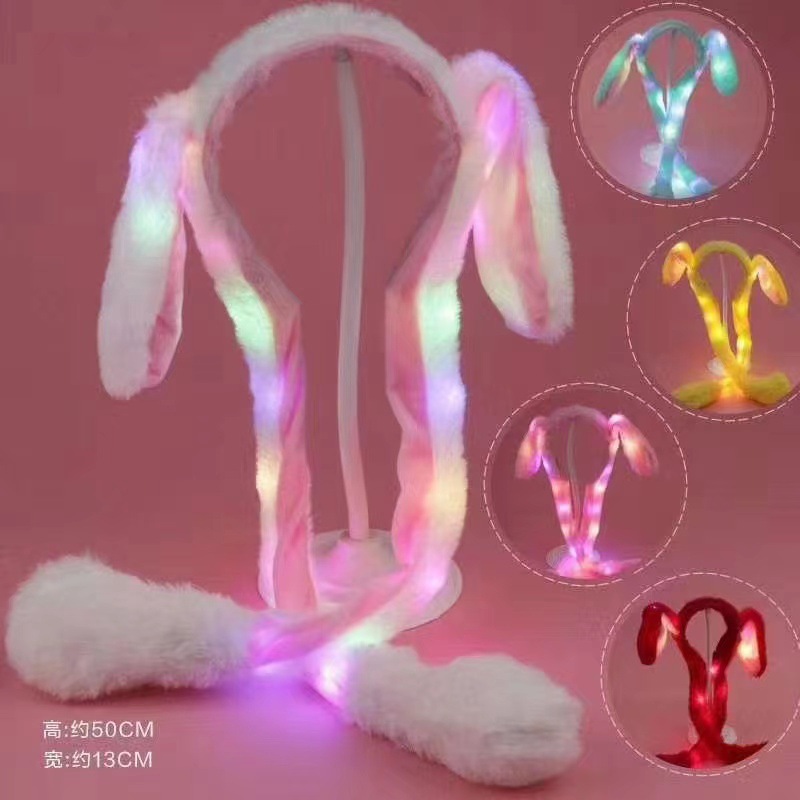 Tiktok Same Style Luminous Rabbit Hat Cartoon Airbag Movable Ears Rabbit Ears Instafamous Hairband Selling Cute Artifact