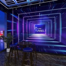 3D立体KTV科技感背景墙纸视觉延伸网咖前台电竞房太空舱酒吧壁纸