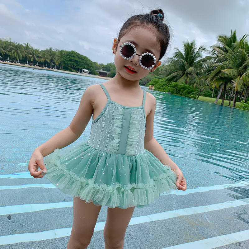 儿童泳衣女童小公主纱纱裙式游泳衣连体温泉宝宝婴幼儿中小童泳装