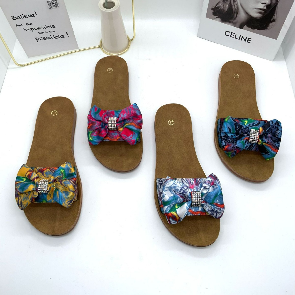 foreign trade flat slippers women‘s summer new sandals floral bow design guangzhou handcraft shoes