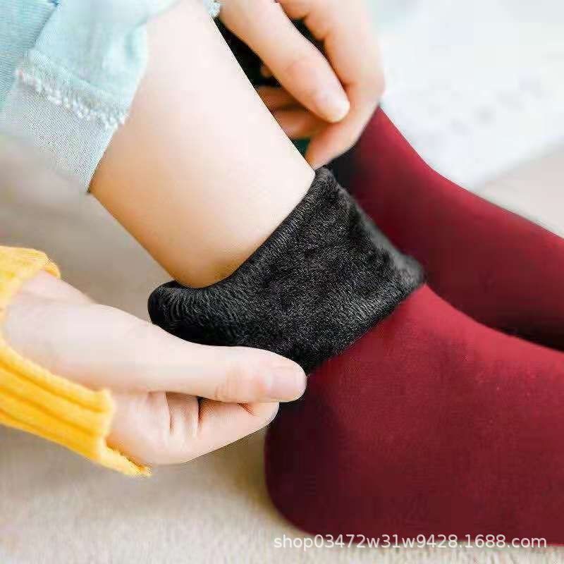 Factory Wholesale Men's Mid-Calf Autumn and Winter Fleece Lined Padded Warm Keeping Straight Snow Socks Women's Solid Color Room Socks Socks