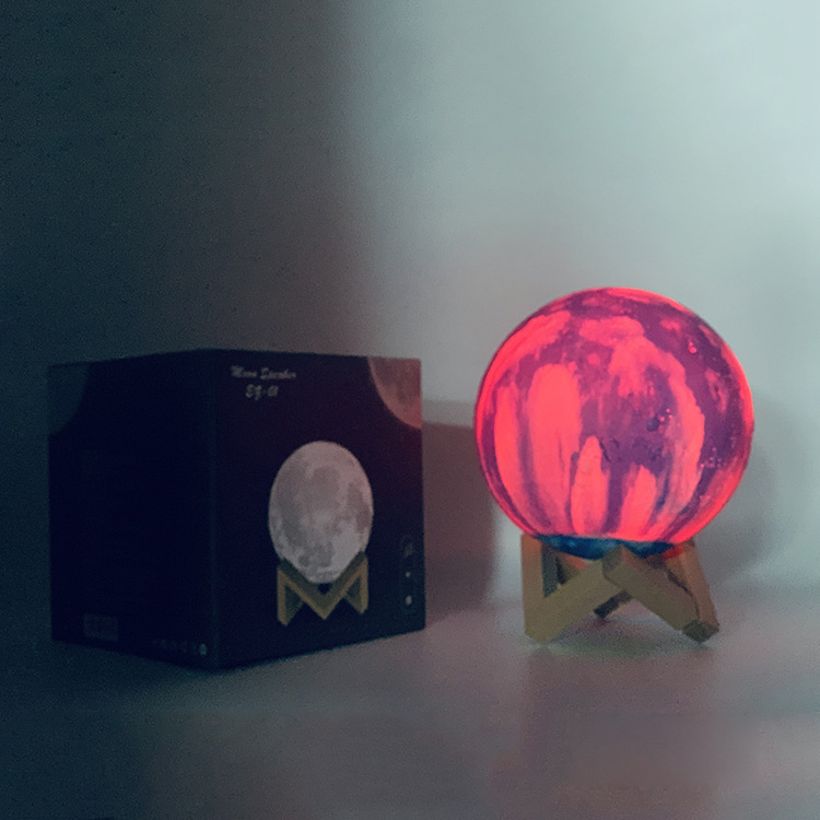 EZ-01 Moon Light Bluetooth Speaker Creative 3D Moon Light Couplet Function with Wood Holder Hang Rope Factory Direct Sales
