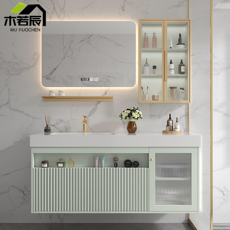 智能浴室柜卫生间洗手台洗脸盆柜现代轻奢岩板一体盆洗漱台组合柜