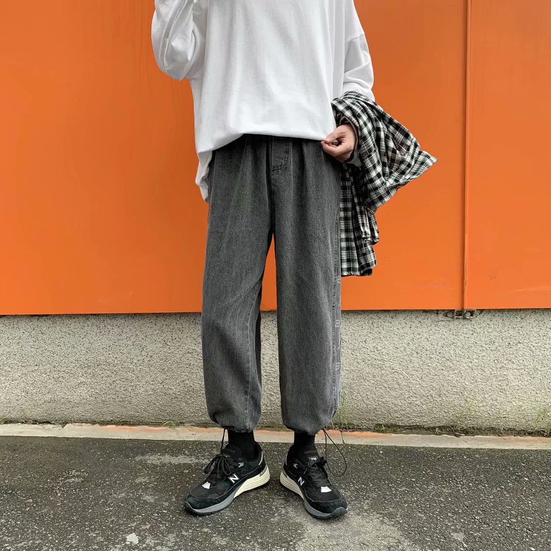 牛仔秋冬束脚裤男