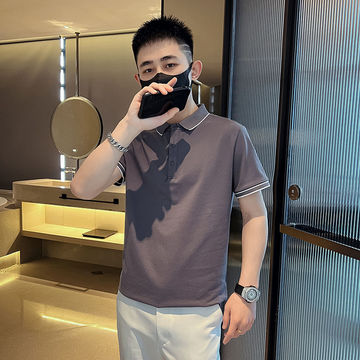 新款高质感男装polo衫男士短袖夏季潮牌修身t恤休闲上衣条纹袖