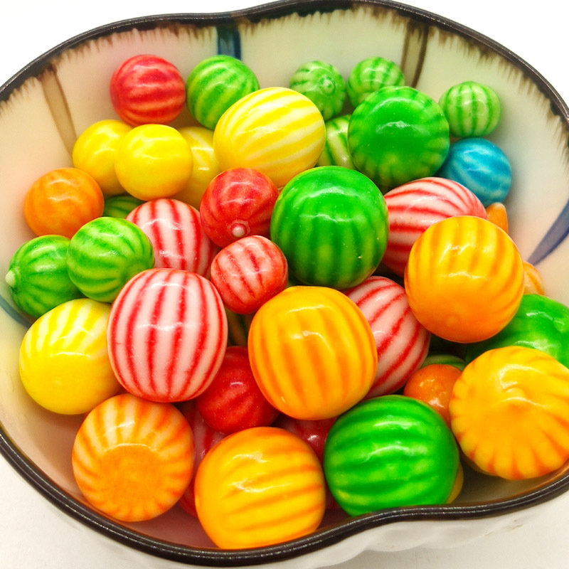 老式怀旧西瓜球味泡泡糖夹心空心儿时五彩大小时候形性口香糖童年