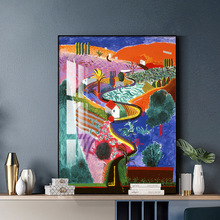 大卫霍克尼现代抽象壁画小众艺术客厅装饰画玄关背景墙画风景挂画