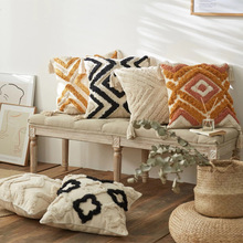北欧靠垫套沙发枕含芯毛绒枕套簇绒几何客厅抱枕绣花工艺