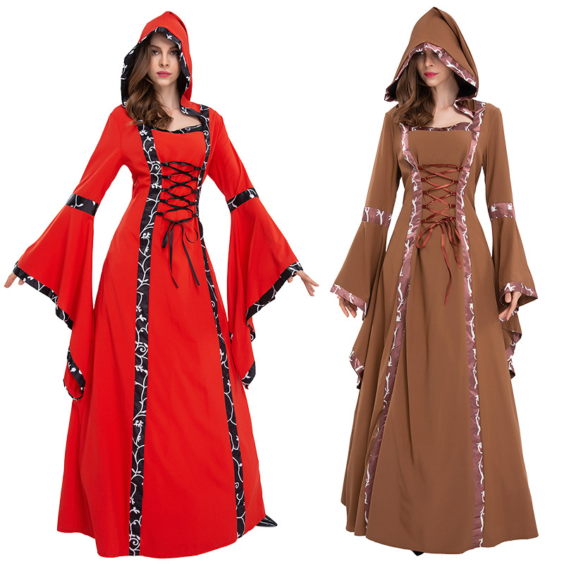 万圣节派对之夜 宽袖中世纪宫廷舞台装 两色可选魔法学院法师长袍采购