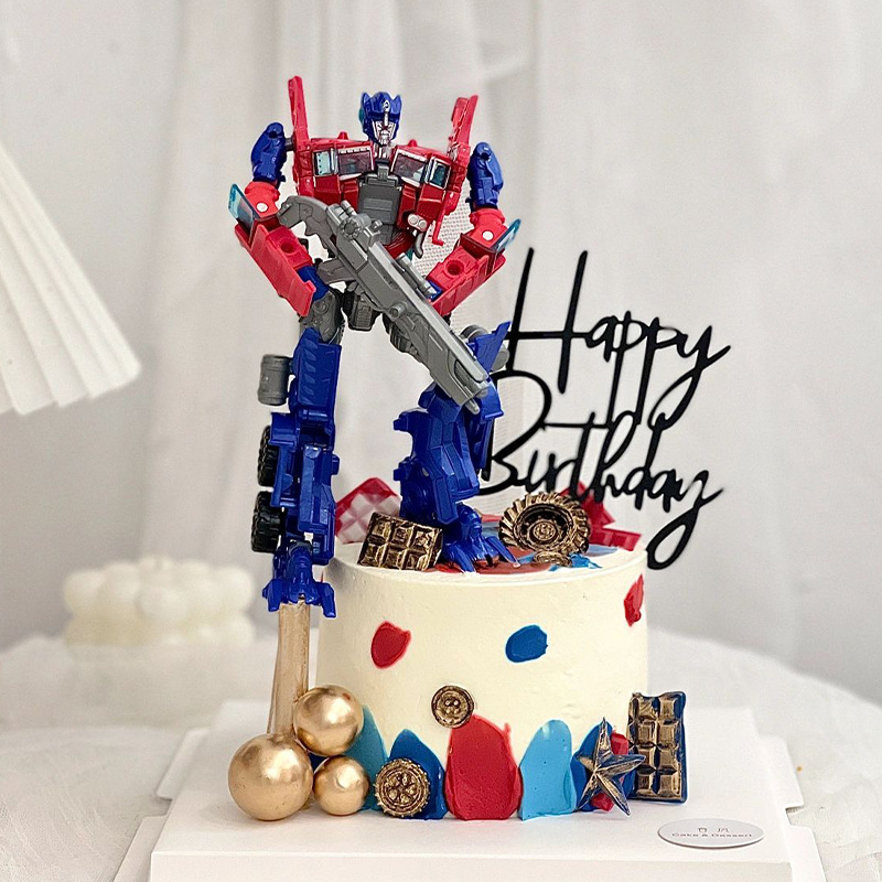 儿童男孩生日蛋糕装饰网红擎天柱变形金刚摆件烘焙汽车机器人配件