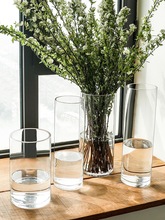 玻璃透明花瓶马醉木银柳富贵竹北欧简约直筒高款大码摆件客厅插花
