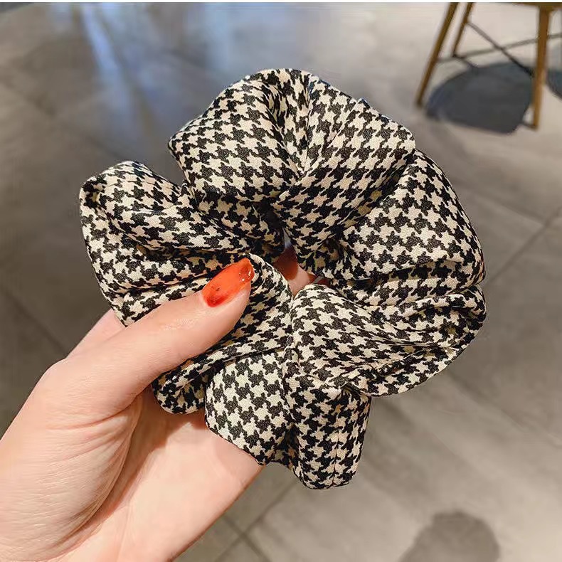 South Korea Large Intestine Ring Hair Rope Hair Band Vintage Leopard Print Plaid Large Intestine Ring Simple Elegant Rubber Band Headdress for Hair Ties