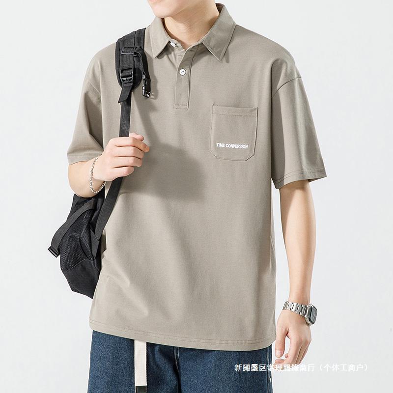 夏天男装短袖翻领polo衫宽松成熟休闲带领t恤立领棉plol保罗衫