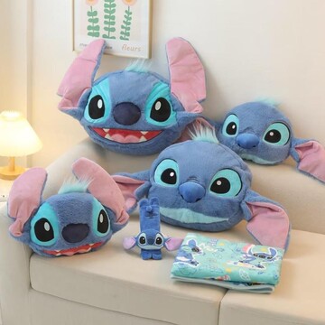 卡通史迪奇日系史迪仔抱枕空调毯子车载腰靠垫汽车头枕安全带套