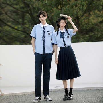 夏季中学生毕业照衬衣班服套装学院风初高中大合唱比赛朗诵演出服