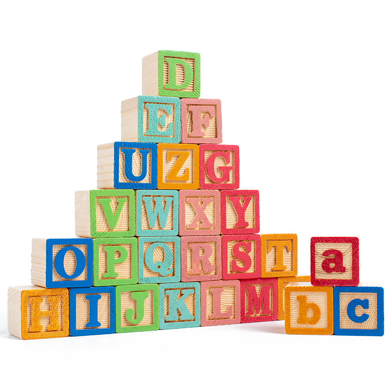 儿童早教积木冲印abc大小写字母方块益智数字认知立体字母