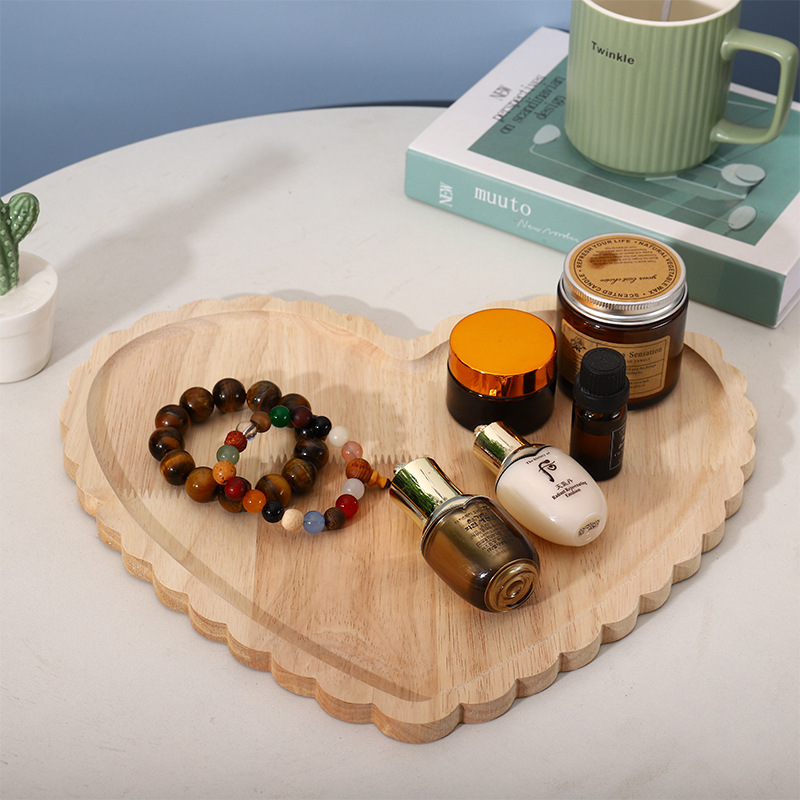 Creative Wooden Heart-Shaped Tray Decoration Home Breakfast Coaster Afternoon Tea Dessert Coffee Table Plate Cosmetic Storage