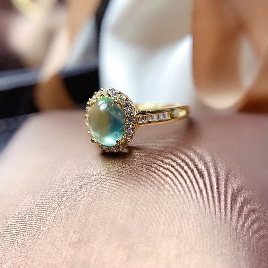 全新925银镶嵌葡萄石戒指指环女款礼物证书一件代发 葡萄石戒指