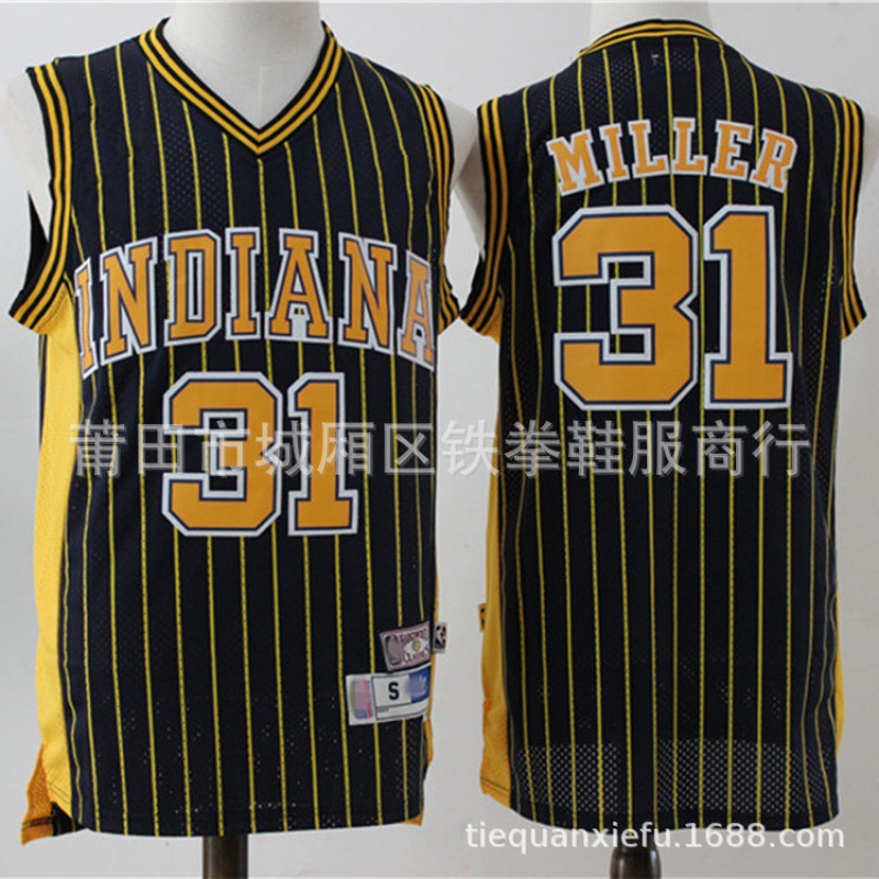 nba球衣 步行者队 31号雷吉米勒 复古网眼篮球球衣刺绣版nba球衣