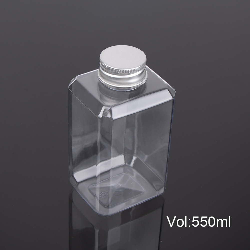 550ml网红瓶方形瓶一次性铝盖pet咖啡奶茶果汁饮料塑料瓶