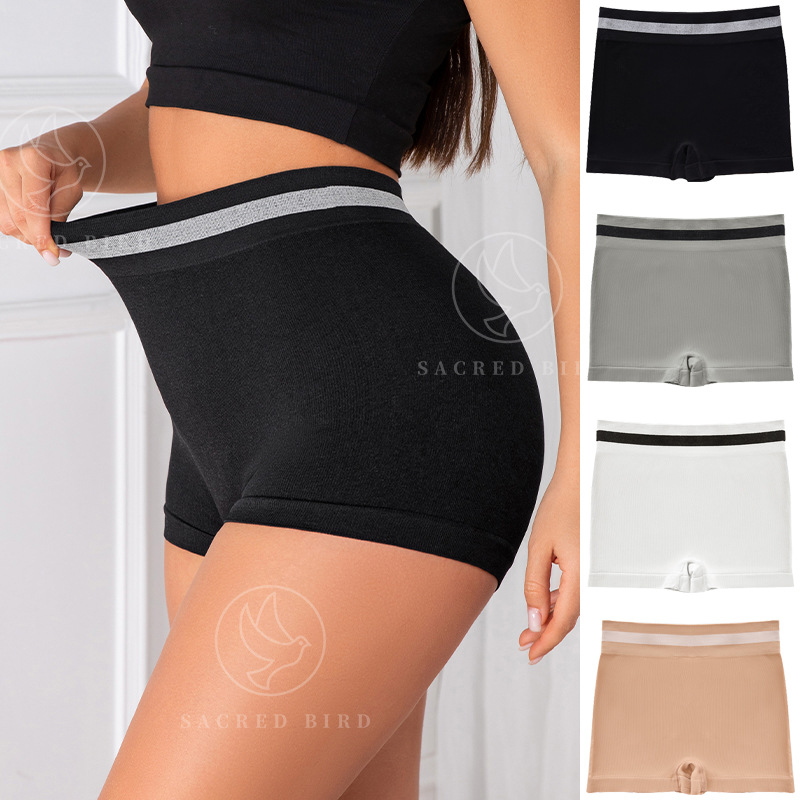 Fashion Colorblock Seamless Comfortable Skin-Friendly Thin Breathable Women's Boyshorts High Waist plus Size Hip Bag Safety Panties