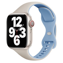 适用苹果手表Apple iWatch8纯色双色硅胶小蛮腰蝴蝶扣S8/7手表带