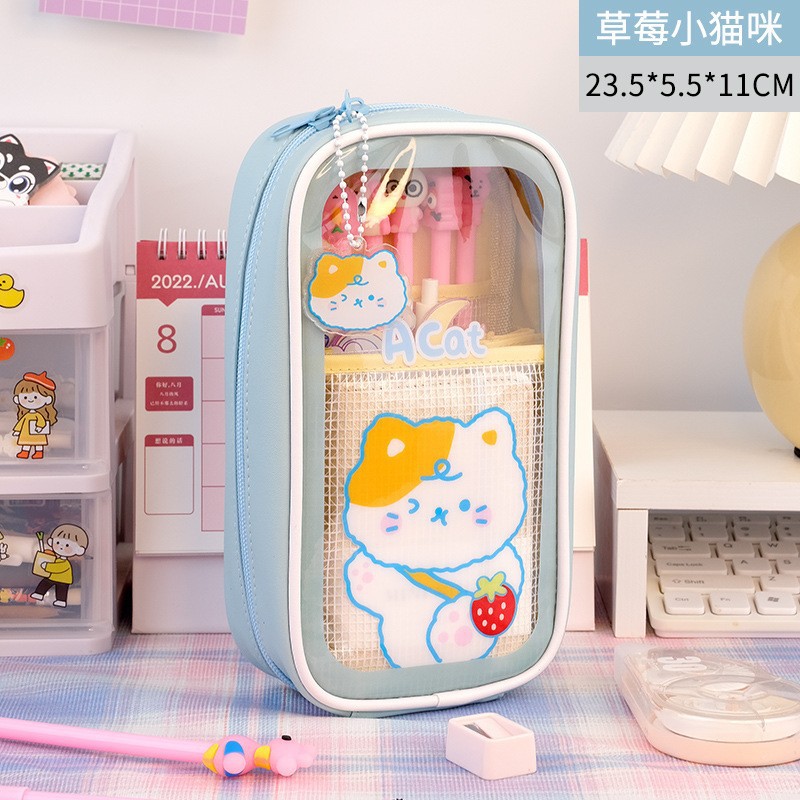 Transparent Pencil Case Large Capacity PVC Pencil Bag Ins Style Good-looking Children Cartoon Stationery Bag Students' Supplies Wholesale