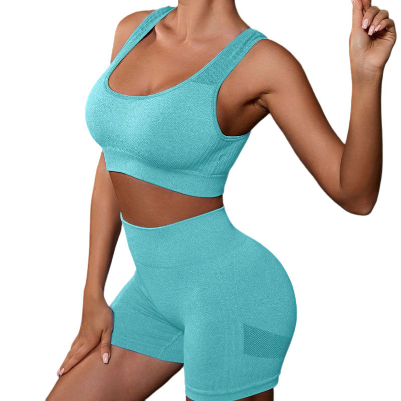 European and American Seamless Exercise Yoga Clothes Suit Summer New Fitness Sportswear Backless Bra Hip Raise Yoga Pants Women