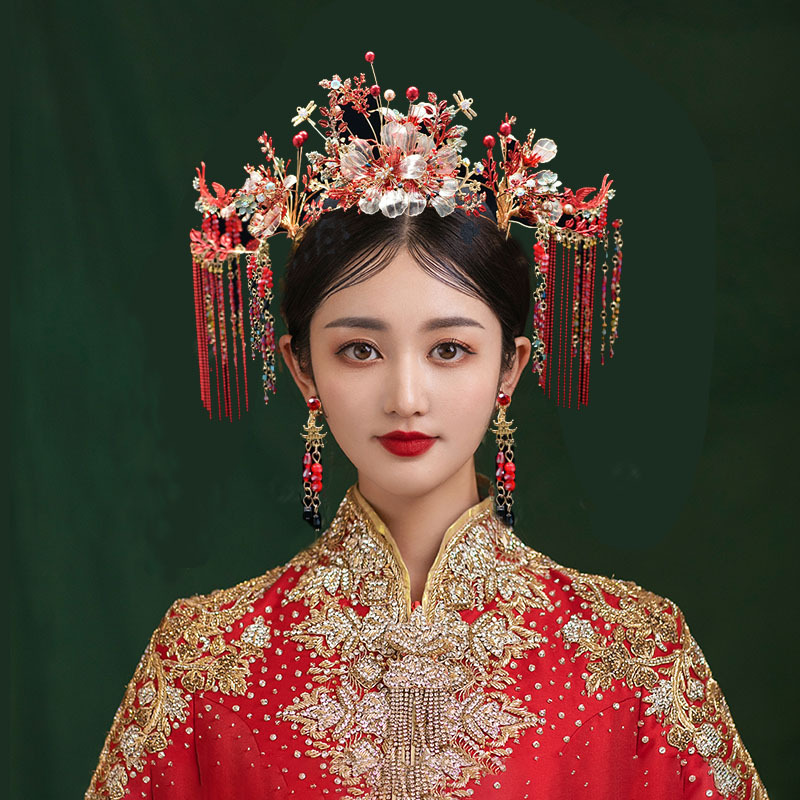 秀禾头饰中式大气新款新娘凤冠秀禾服发饰结婚奢华流苏步摇皇冠女
