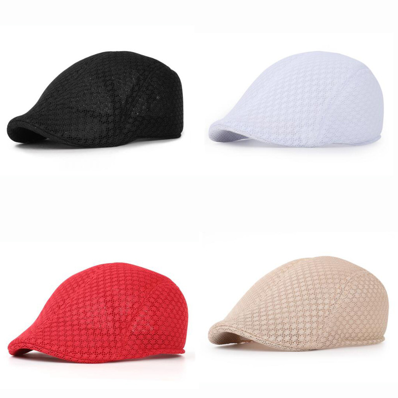 Spring and Summer Men's and Women's Beret Solid Color Hollow Mesh Peaked Cap Advance Hats Middle-Aged and Elderly Breathable Sun Hat Wholesale