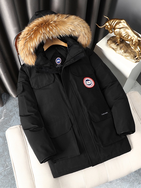 2023 Winter New 08 Big Goose down Jacket Mid-Length Same Earrings for Couple Hooded Work Clothes Big Fur Collar Coat