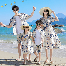 三亚旅游亲子装一家三口花衬衫母女连衣裙母子装海边沙滩海滩夏装