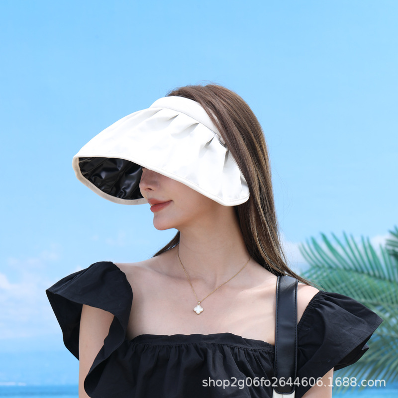 Summer Sun Hat Korean Style Sun Hat Big Brim Face-Covering Internet Celebrity Shell-like Bonnet Curly Headband Sun Female Cap Wholesale